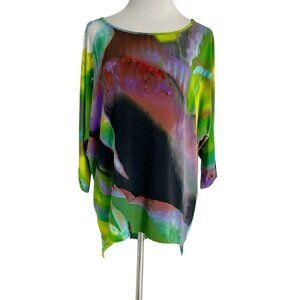 Clara Sunwoo Size Small  Top Blouse Liquid Slinky Colorful Abstract